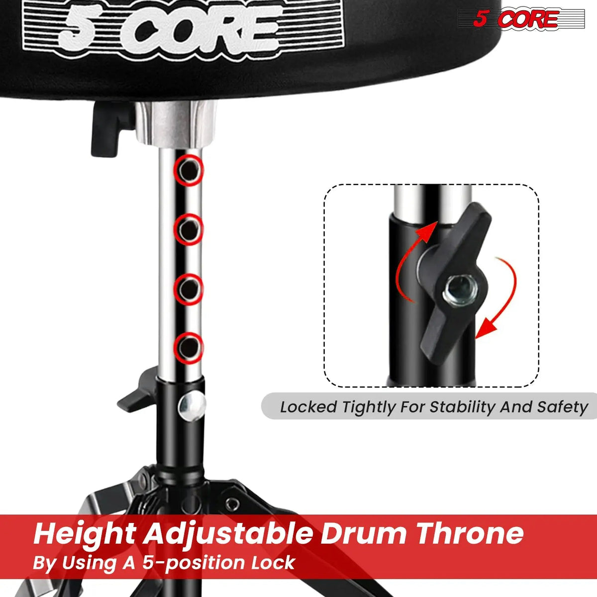5 Core Drum Throne 3" Padded Drum Seat Height Adjustable Drumming Chair for Practice and Performance - HONORABLE VETERANS SOLUTIONS