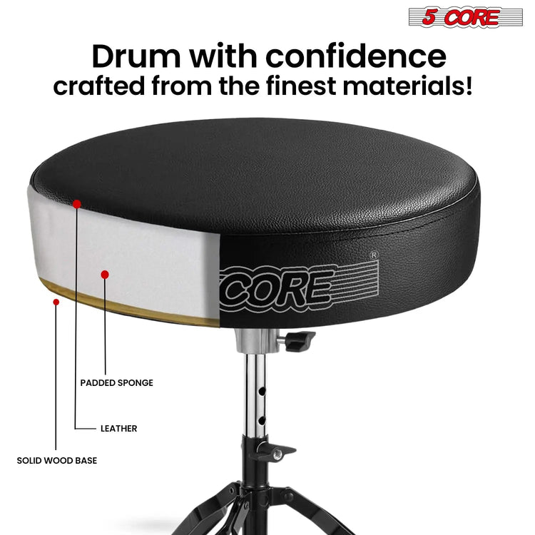 5 Core Drum Throne 3" Padded Drum Seat Height Adjustable Drumming Chair for Practice and Performance - HONORABLE VETERANS SOLUTIONS