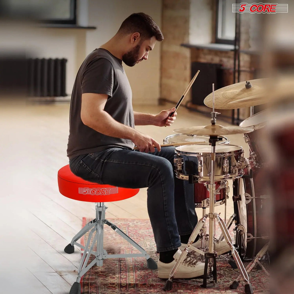 5 Core Drum Throne 3" Padded Drum Seat Height Adjustable Drumming Chair for Practice and Performance - HONORABLE VETERANS SOLUTIONS