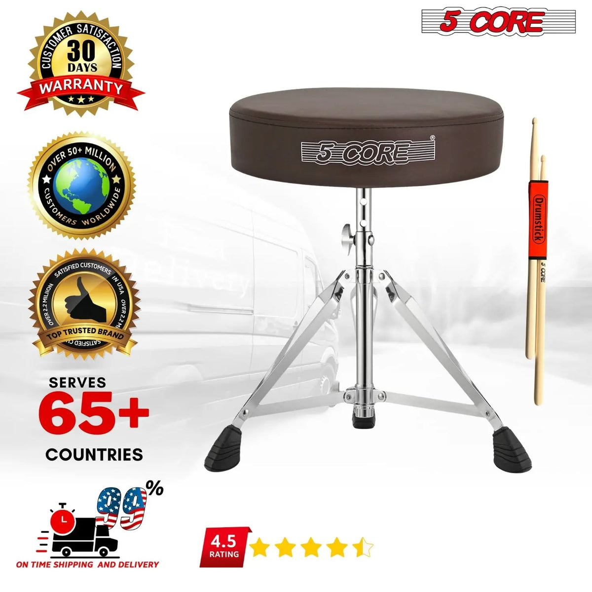 5 Core Drum Throne 3" Padded Drum Seat Height Adjustable Drumming Chair for Practice and Performance - HONORABLE VETERANS SOLUTIONS