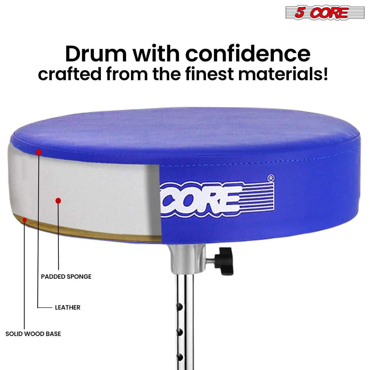 5 Core Drum Throne 3" Padded Drum Seat Height Adjustable Drumming Chair for Practice and Performance - HONORABLE VETERANS SOLUTIONS