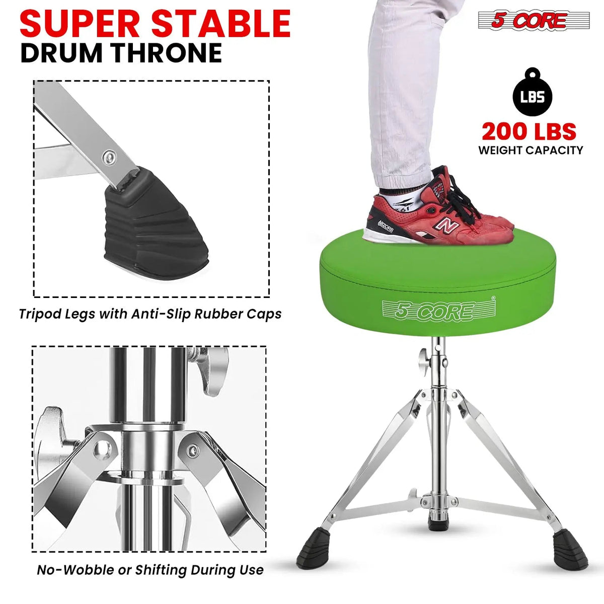 5 Core Drum Throne 3" Padded Drum Seat Height Adjustable Drumming Chair for Practice and Performance - HONORABLE VETERANS SOLUTIONS