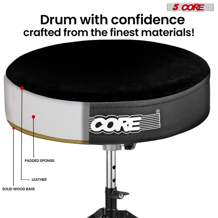 5 Core Drum Throne 3" Padded Drum Seat Height Adjustable Drumming Chair for Practice and Performance - HONORABLE VETERANS SOLUTIONS