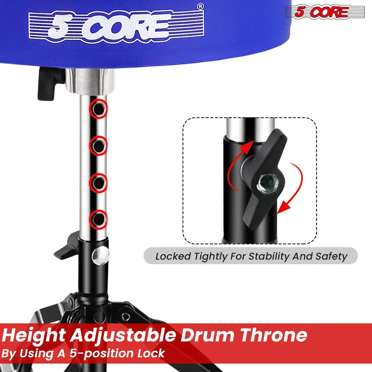 5 Core Drum Throne 3" Padded Drum Seat Height Adjustable Drumming Chair for Practice and Performance - HONORABLE VETERANS SOLUTIONS