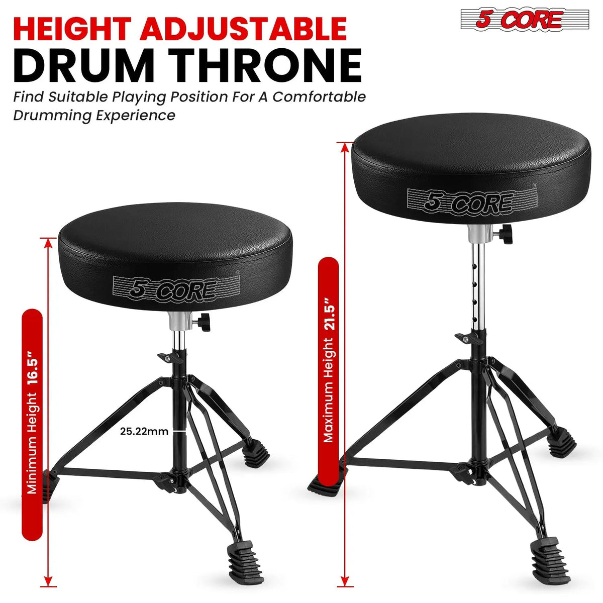 5 Core Drum Throne 3" Padded Drum Seat Height Adjustable Drumming Chair for Practice and Performance - HONORABLE VETERANS SOLUTIONS