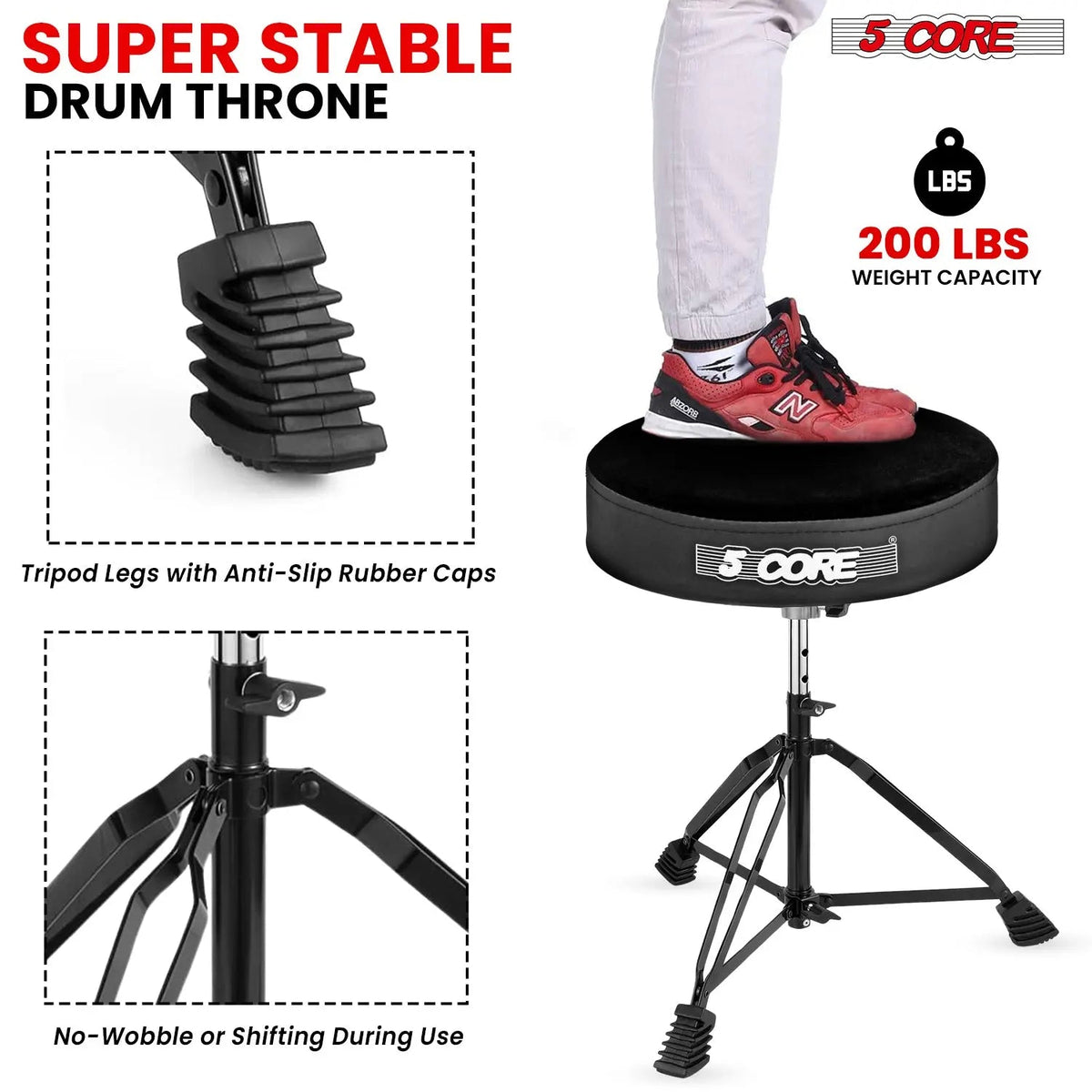 5 Core Drum Throne 3" Padded Drum Seat Height Adjustable Drumming Chair for Practice and Performance - HONORABLE VETERANS SOLUTIONS