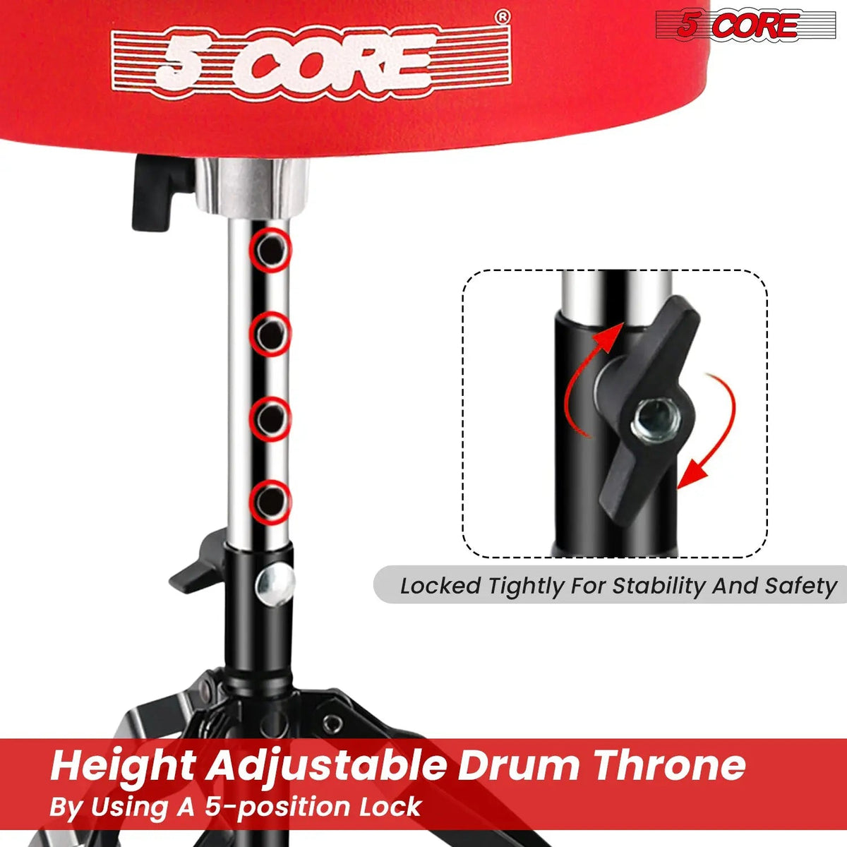 5 Core Drum Throne 3" Padded Drum Seat Height Adjustable Drumming Chair for Practice and Performance - HONORABLE VETERANS SOLUTIONS