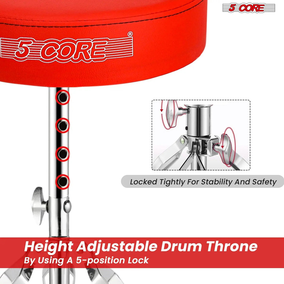5 Core Drum Throne 3" Padded Drum Seat Height Adjustable Drumming Chair for Practice and Performance - HONORABLE VETERANS SOLUTIONS
