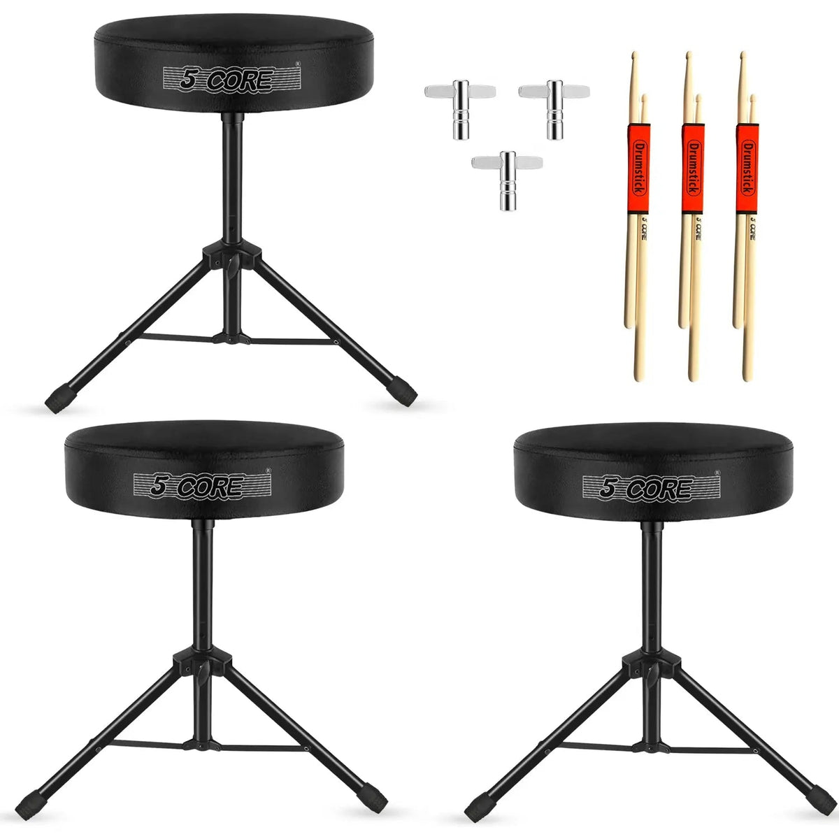 5 Core Drum Throne 3" Padded Seat Adjustable Drumming Chair for Practice and Performance - HONORABLE VETERANS SOLUTIONS