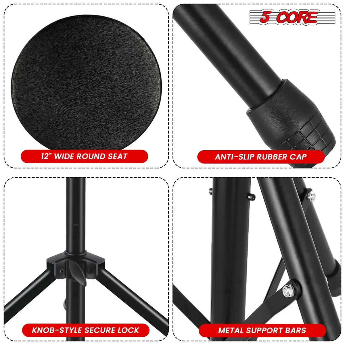 5 Core Drum Throne 3" Padded Seat Adjustable Drumming Chair for Practice and Performance - HONORABLE VETERANS SOLUTIONS