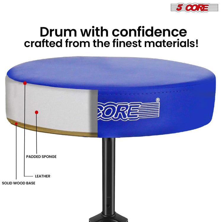 5 Core Drum Throne 3" Padded Seat Adjustable Drumming Chair for Practice and Performance - HONORABLE VETERANS SOLUTIONS