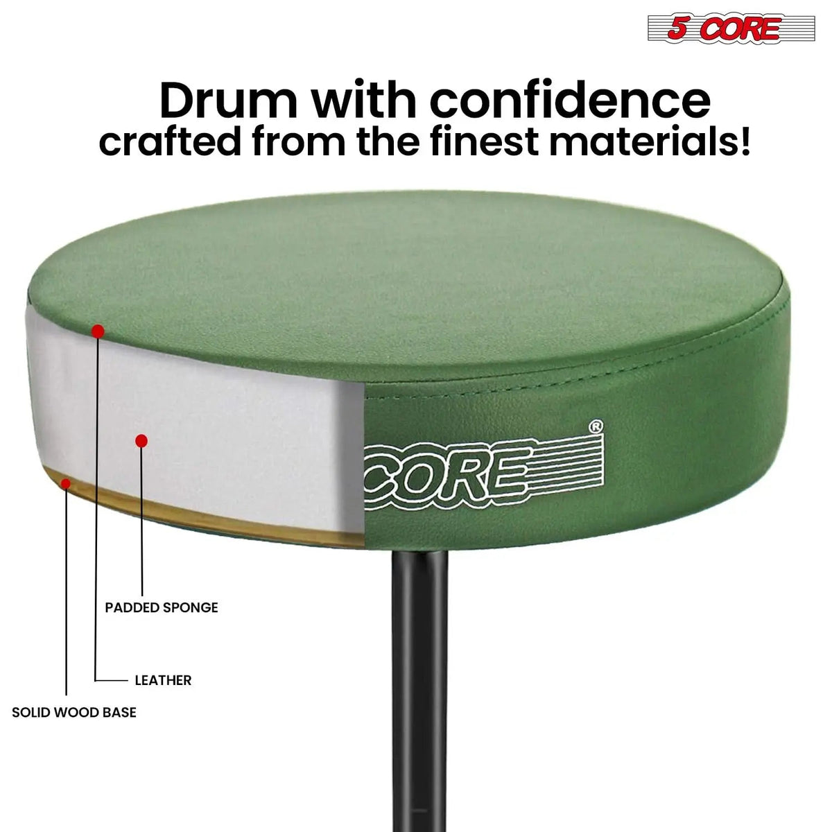 5 Core Drum Throne 3" Padded Seat Adjustable Drumming Chair for Practice and Performance - HONORABLE VETERANS SOLUTIONS