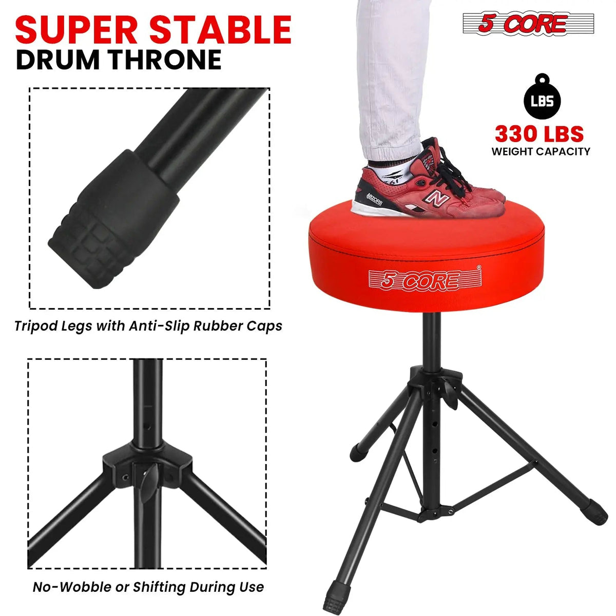 5 Core Drum Throne 3" Padded Seat Adjustable Drumming Chair for Practice and Performance - HONORABLE VETERANS SOLUTIONS
