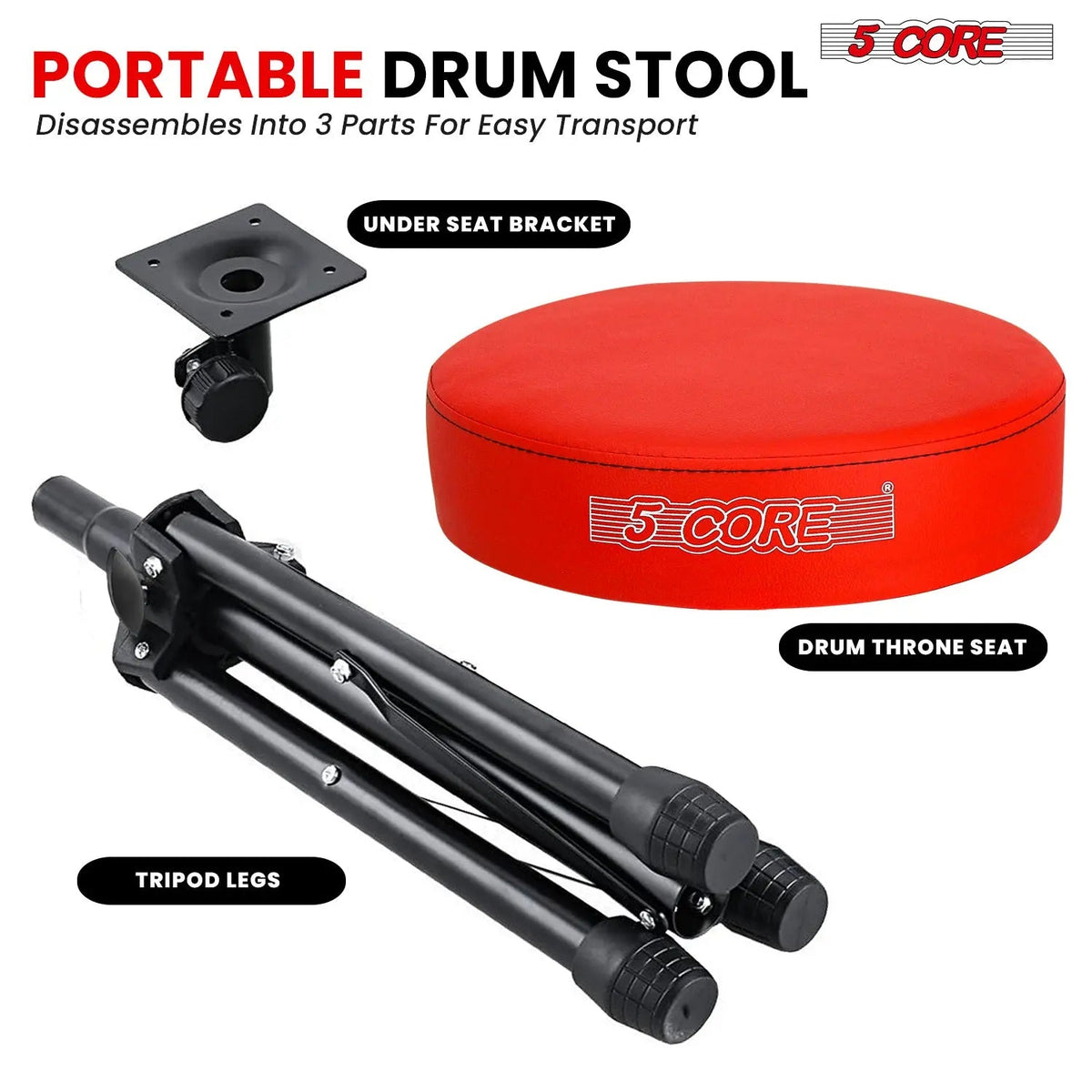 5 Core Drum Throne 3" Padded Seat Adjustable Drumming Chair for Practice and Performance - HONORABLE VETERANS SOLUTIONS