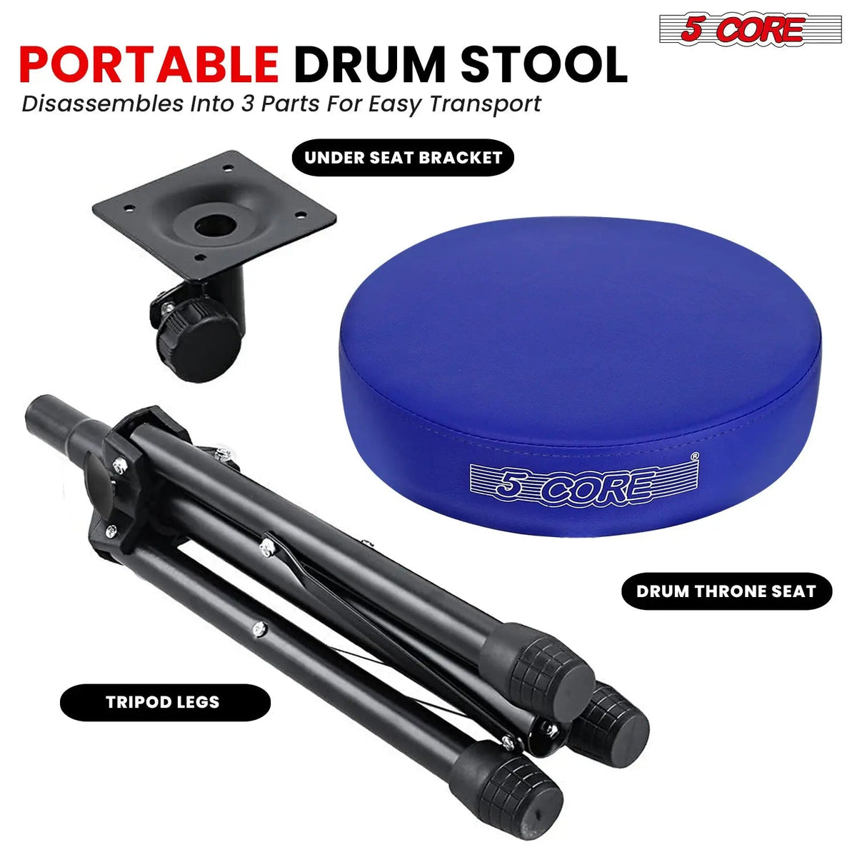 5 Core Drum Throne 3" Padded Seat Adjustable Drumming Chair for Practice and Performance - HONORABLE VETERANS SOLUTIONS
