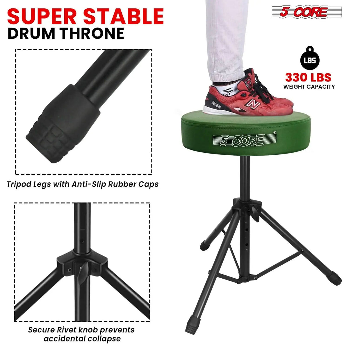 5 Core Drum Throne 3" Padded Seat Adjustable Drumming Chair for Practice and Performance - HONORABLE VETERANS SOLUTIONS