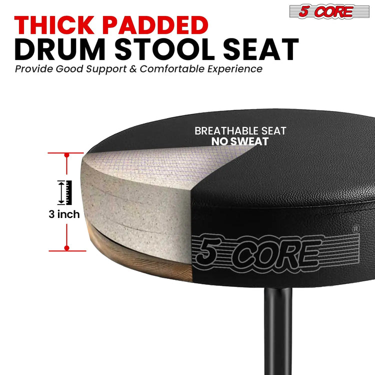 5 Core Drum Throne 3" Padded Seat Adjustable Drumming Chair for Practice and Performance - HONORABLE VETERANS SOLUTIONS