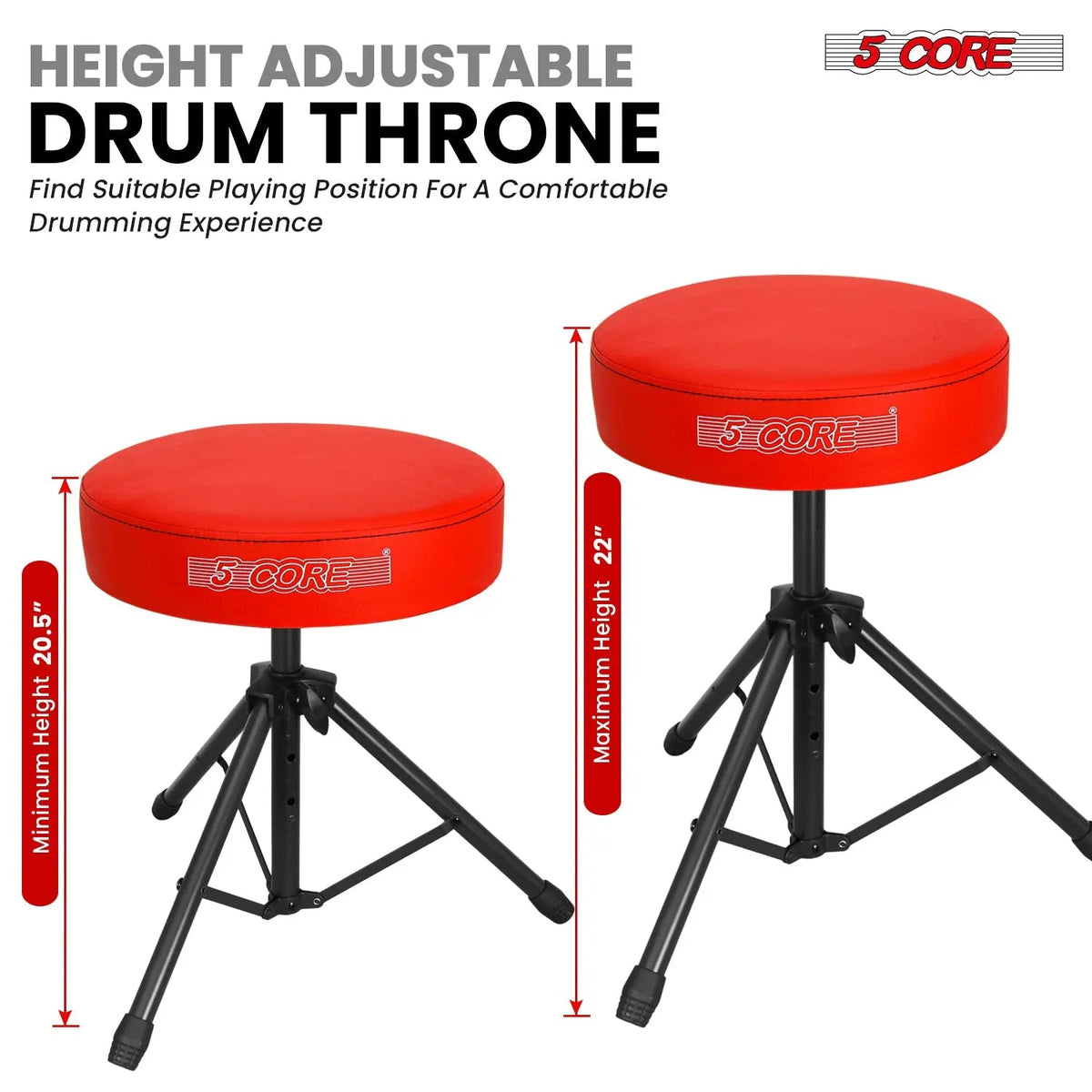 5 Core Drum Throne 3" Padded Seat Adjustable Drumming Chair for Practice and Performance - HONORABLE VETERANS SOLUTIONS