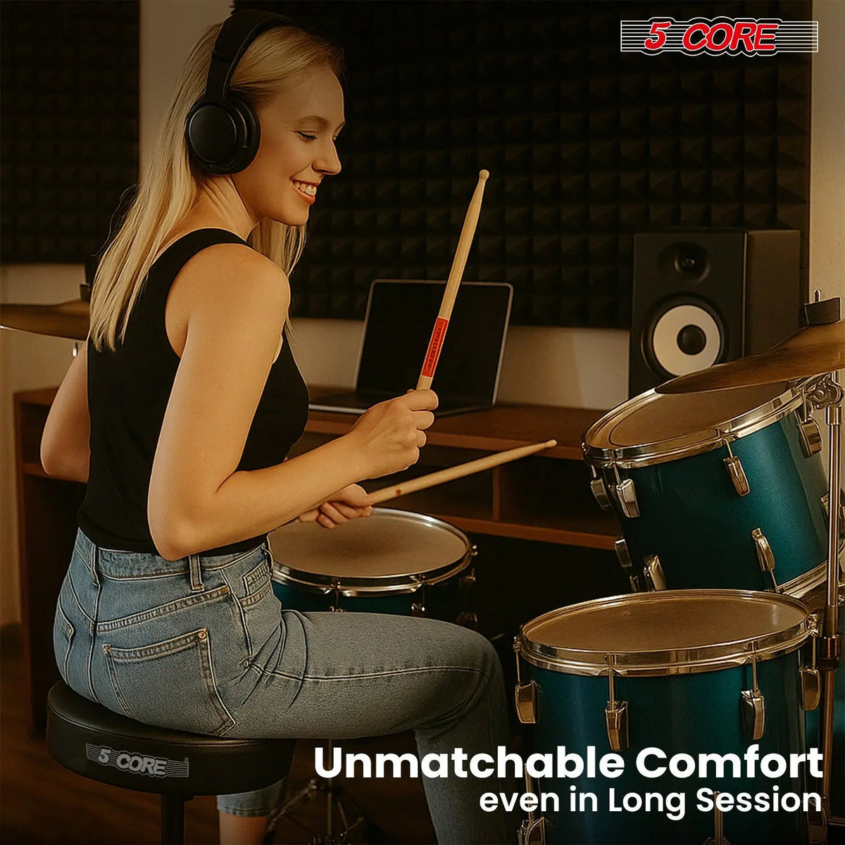5 Core Drum Throne 3" Padded Seat Adjustable Drumming Chair for Practice and Performance - HONORABLE VETERANS SOLUTIONS