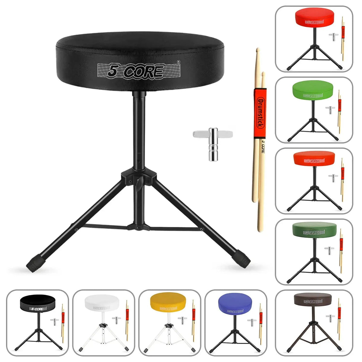 5 Core Drum Throne 3" Padded Seat Adjustable Drumming Chair for Practice and Performance - HONORABLE VETERANS SOLUTIONS