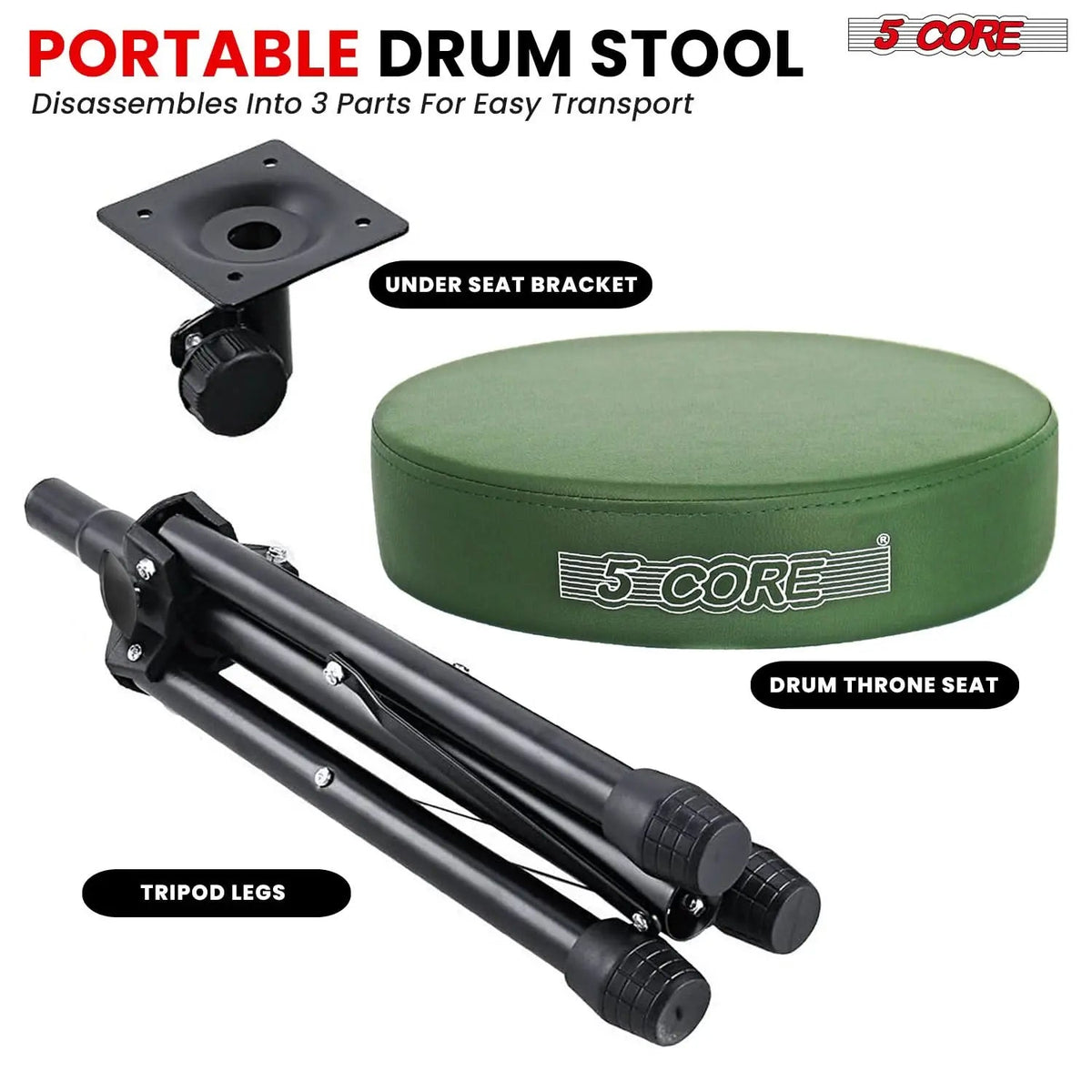 5 Core Drum Throne 3" Padded Seat Adjustable Drumming Chair for Practice and Performance - HONORABLE VETERANS SOLUTIONS