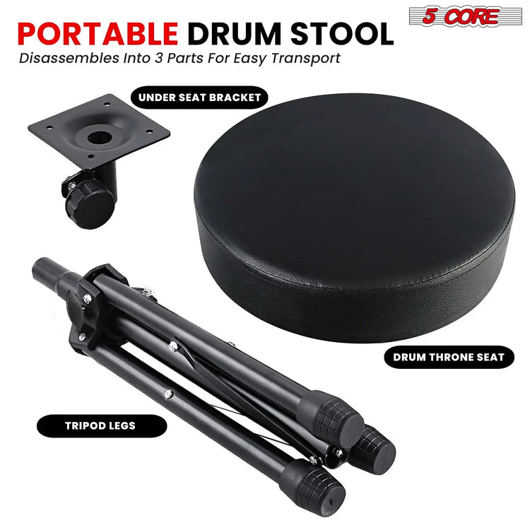 5 Core Drum Throne 3" Padded Seat Adjustable Drumming Chair for Practice and Performance - HONORABLE VETERANS SOLUTIONS