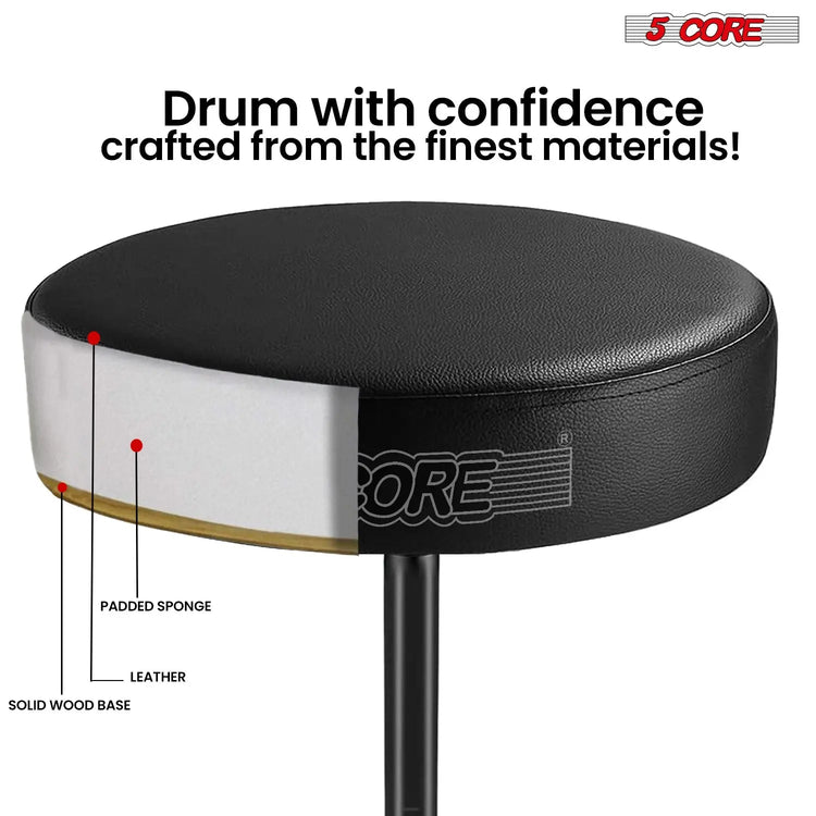 5 Core Drum Throne 3" Padded Seat Adjustable Drumming Chair for Practice and Performance - HONORABLE VETERANS SOLUTIONS