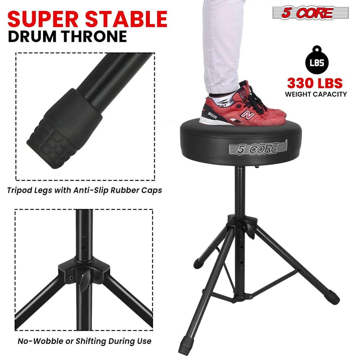 5 Core Drum Throne 3" Padded Seat Adjustable Drumming Chair for Practice and Performance - HONORABLE VETERANS SOLUTIONS