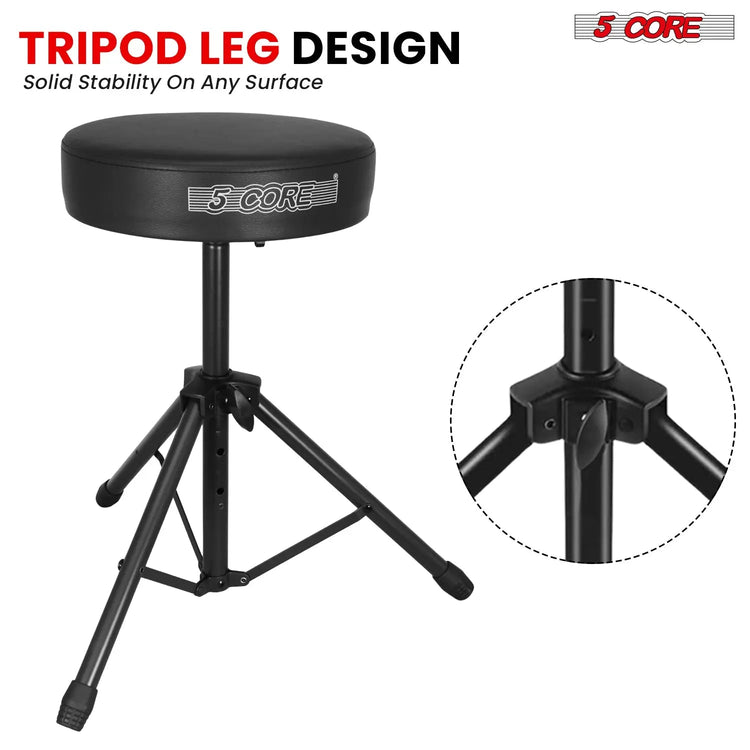 5 Core Drum Throne 3" Padded Seat Adjustable Drumming Chair for Practice and Performance - HONORABLE VETERANS SOLUTIONS