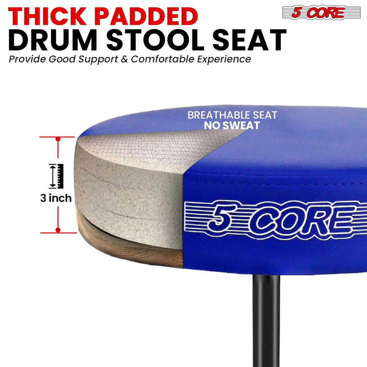 5 Core Drum Throne 3" Padded Seat Adjustable Drumming Chair for Practice and Performance - HONORABLE VETERANS SOLUTIONS