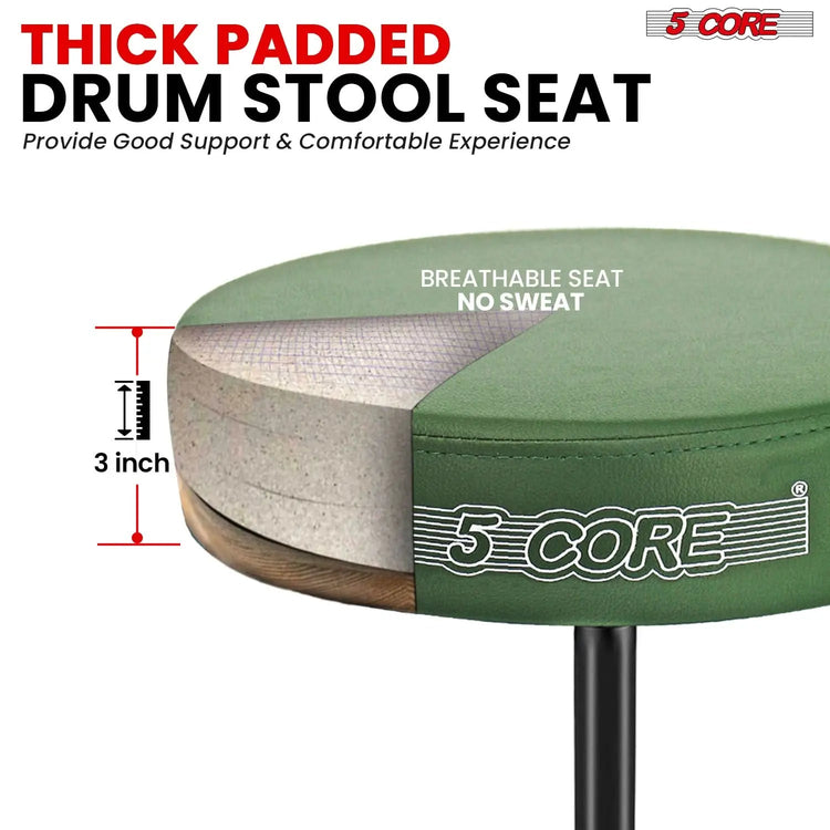 5 Core Drum Throne 3" Padded Seat Adjustable Drumming Chair for Practice and Performance - HONORABLE VETERANS SOLUTIONS