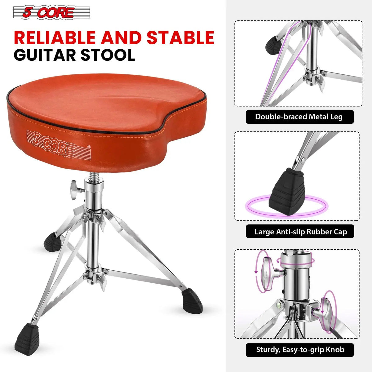 5 Core Drum Throne 4" Padded Saddle Seat Heavy Duty Adjustable Drumming Chair - HONORABLE VETERANS SOLUTIONS