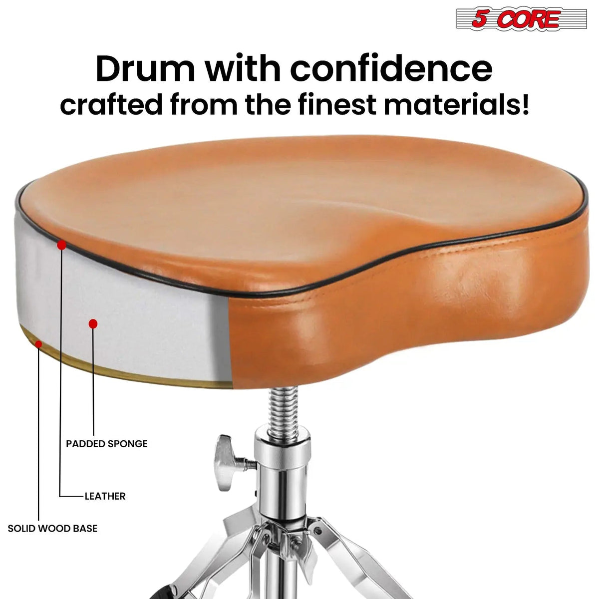 5 Core Drum Throne 4" Padded Saddle Seat Heavy Duty Adjustable Drumming Chair - HONORABLE VETERANS SOLUTIONS