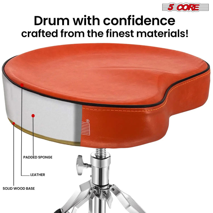 5 Core Drum Throne 4" Padded Saddle Seat Heavy Duty Adjustable Drumming Chair - HONORABLE VETERANS SOLUTIONS