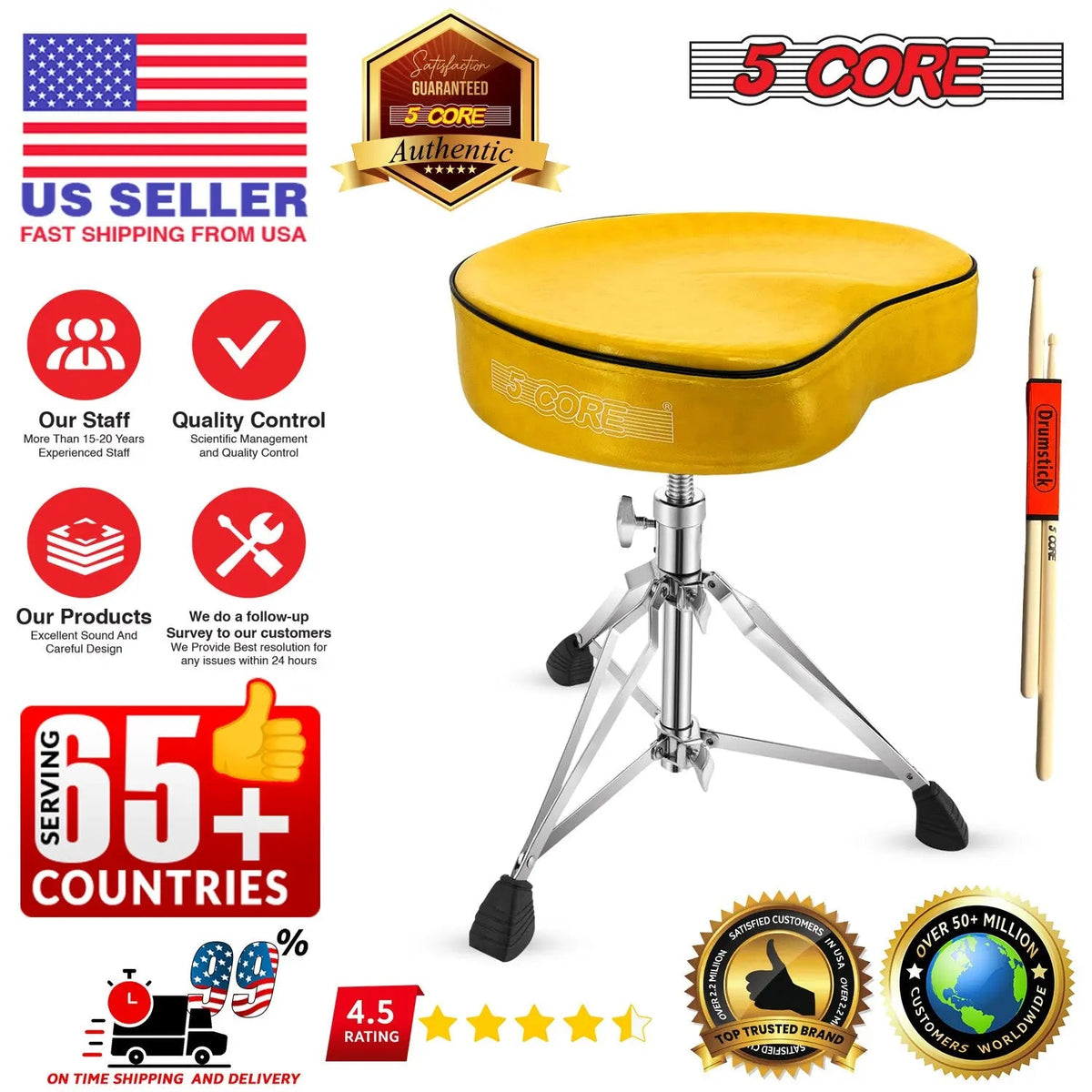 5 Core Drum Throne 4" Padded Saddle Seat Heavy Duty Adjustable Drumming Chair - HONORABLE VETERANS SOLUTIONS