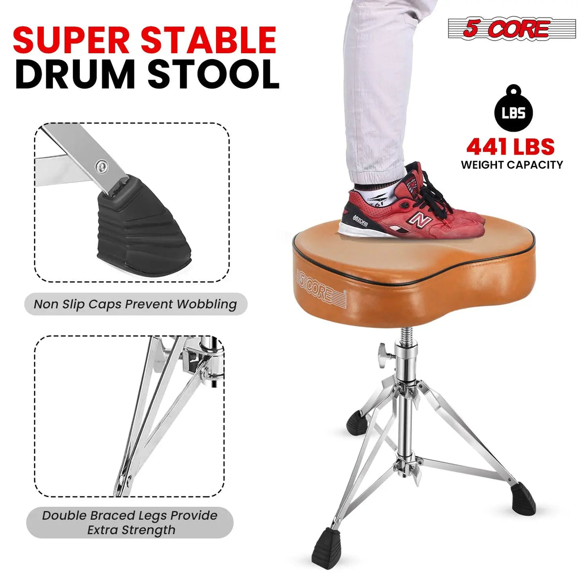 5 Core Drum Throne 4" Padded Saddle Seat Heavy Duty Adjustable Drumming Chair - HONORABLE VETERANS SOLUTIONS