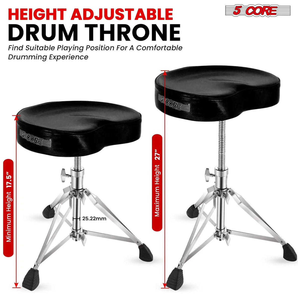 5 Core Drum Throne 4" Padded Saddle Seat Heavy Duty Adjustable Drumming Chair - HONORABLE VETERANS SOLUTIONS