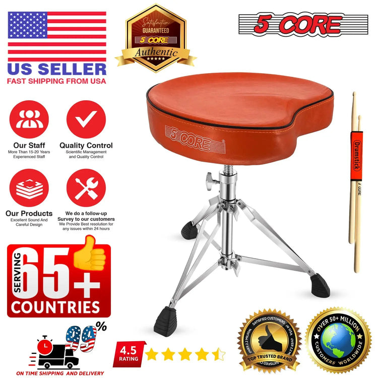 5 Core Drum Throne 4" Padded Saddle Seat Heavy Duty Adjustable Drumming Chair - HONORABLE VETERANS SOLUTIONS