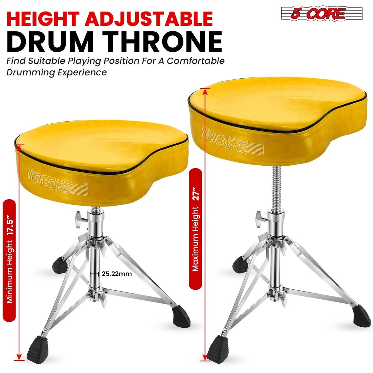 5 Core Drum Throne 4" Padded Saddle Seat Heavy Duty Adjustable Drumming Chair - HONORABLE VETERANS SOLUTIONS