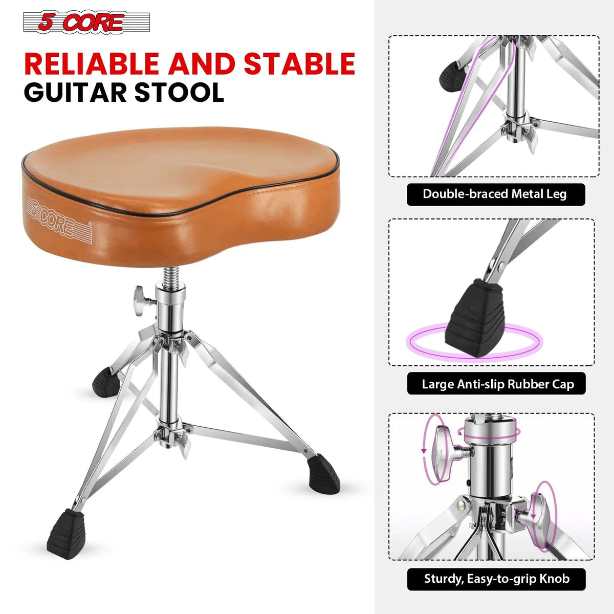 5 Core Drum Throne 4" Padded Saddle Seat Heavy Duty Adjustable Drumming Chair - HONORABLE VETERANS SOLUTIONS