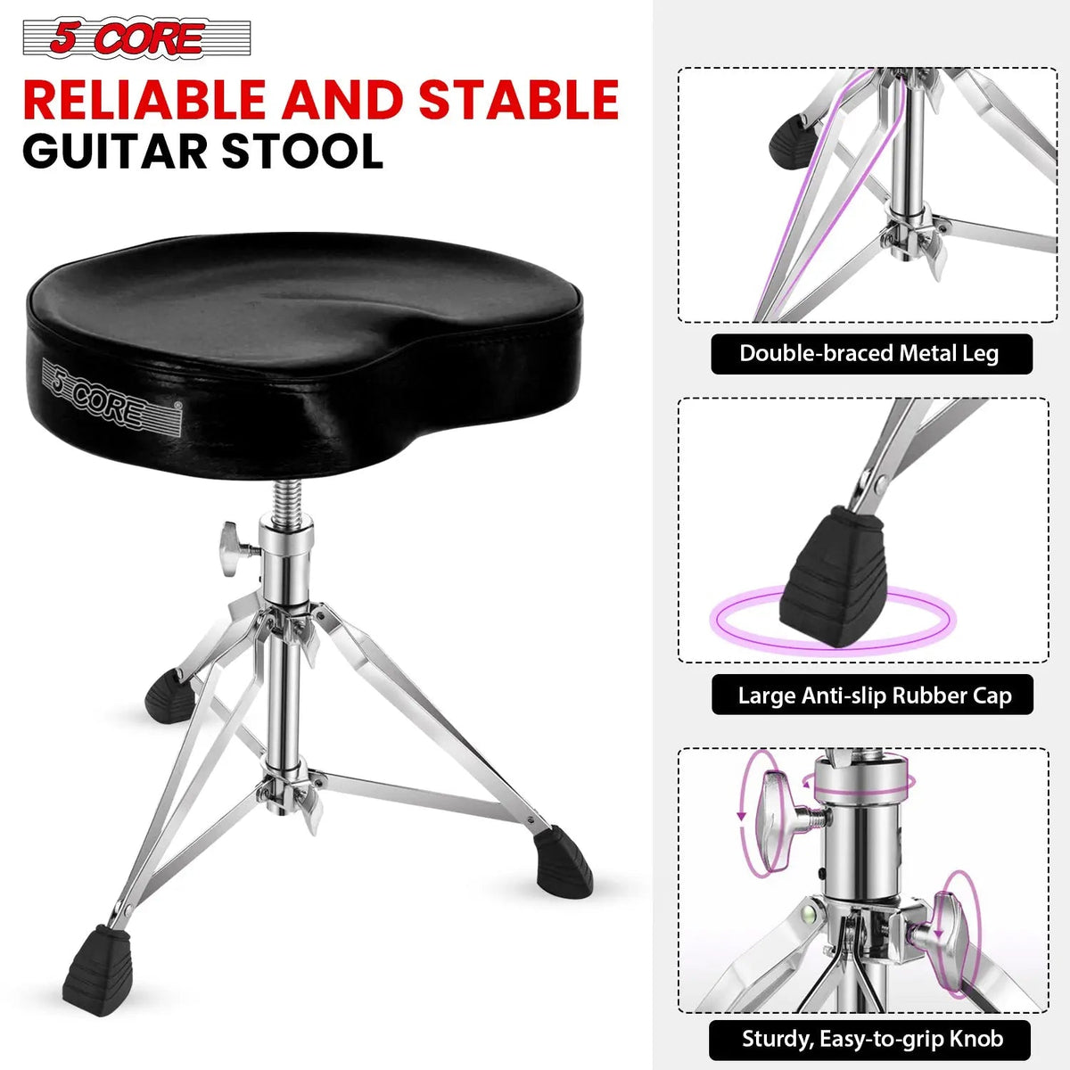 5 Core Drum Throne 4" Padded Saddle Seat Heavy Duty Adjustable Drumming Chair - HONORABLE VETERANS SOLUTIONS