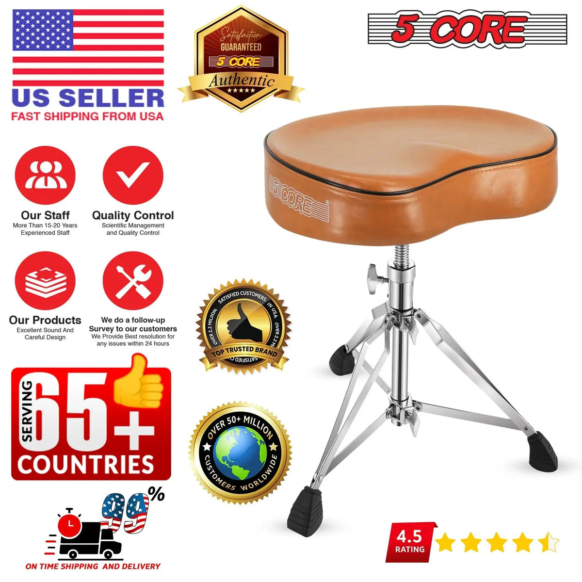 5 Core Drum Throne 4" Padded Saddle Seat Heavy Duty Adjustable Drumming Chair - HONORABLE VETERANS SOLUTIONS
