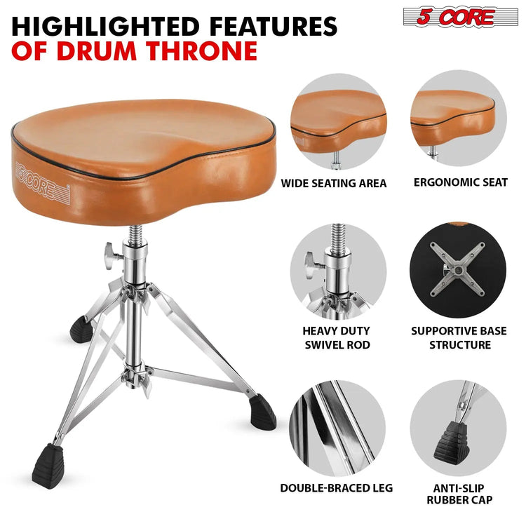 5 Core Drum Throne 4" Padded Saddle Seat Heavy Duty Adjustable Drumming Chair - HONORABLE VETERANS SOLUTIONS