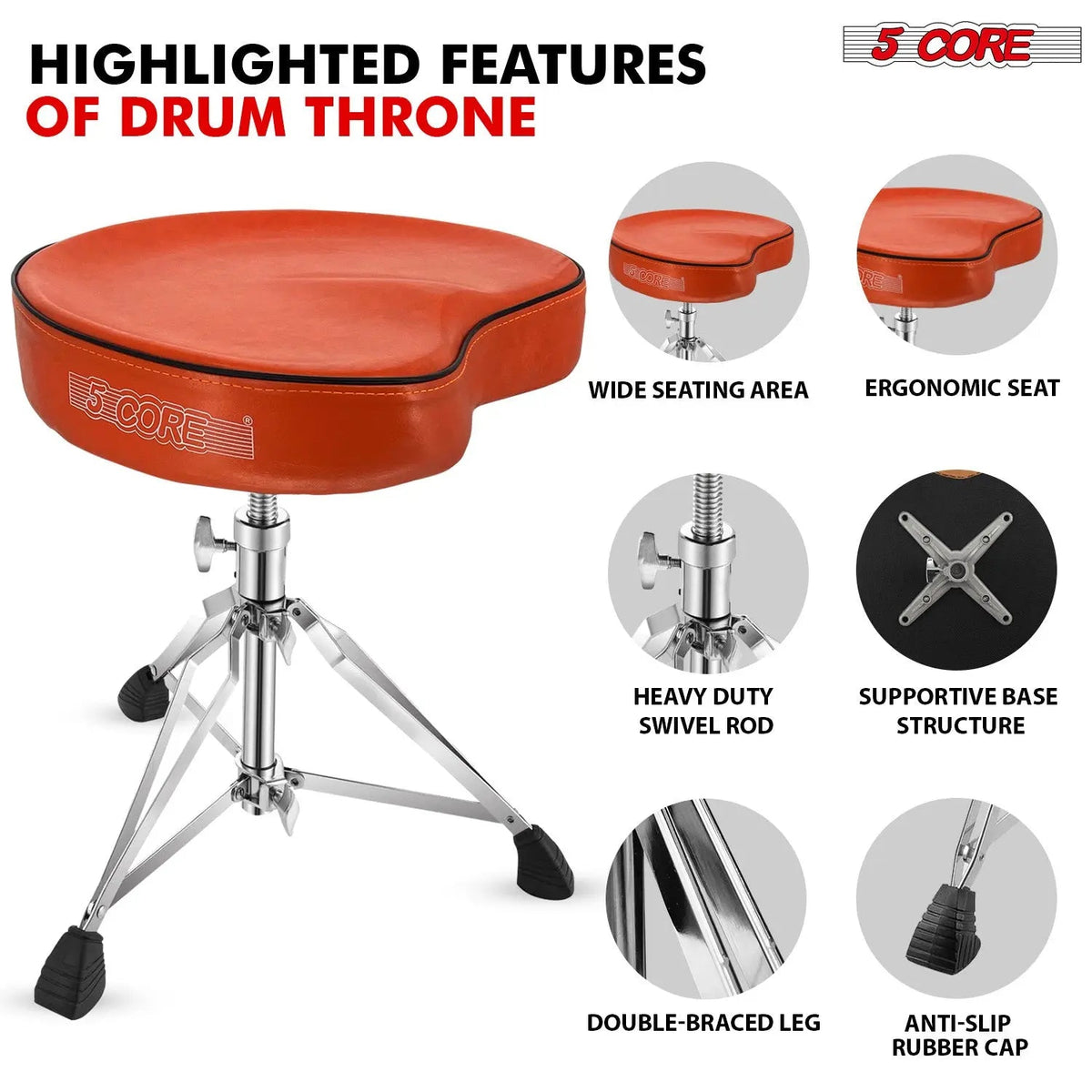 5 Core Drum Throne 4" Padded Saddle Seat Heavy Duty Adjustable Drumming Chair - HONORABLE VETERANS SOLUTIONS