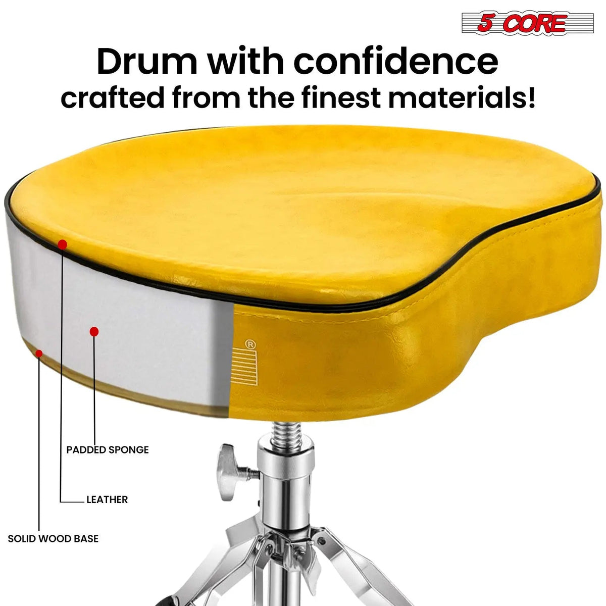 5 Core Drum Throne 4" Padded Saddle Seat Heavy Duty Adjustable Drumming Chair - HONORABLE VETERANS SOLUTIONS