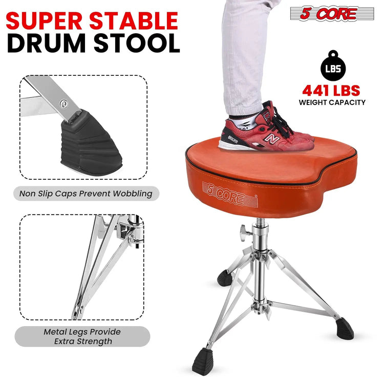 5 Core Drum Throne 4" Padded Saddle Seat Heavy Duty Adjustable Drumming Chair - HONORABLE VETERANS SOLUTIONS