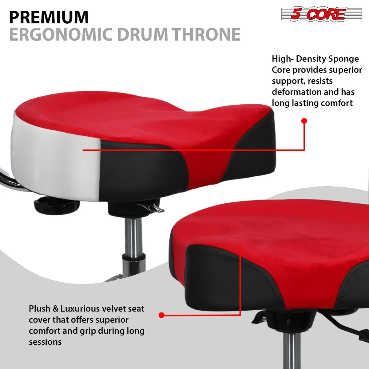5 Core Drum Throne 4" Padded Seat w Backrest Airlift Adjustable Chair Ergonomic Drummer Stool - HONORABLE VETERANS SOLUTIONS