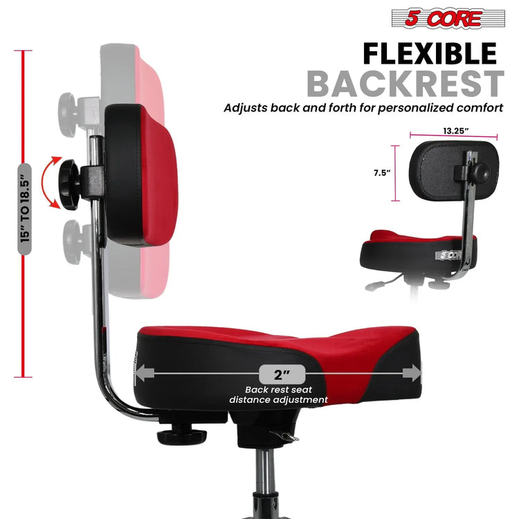 5 Core Drum Throne 4" Padded Seat w Backrest Airlift Adjustable Chair Ergonomic Drummer Stool - HONORABLE VETERANS SOLUTIONS