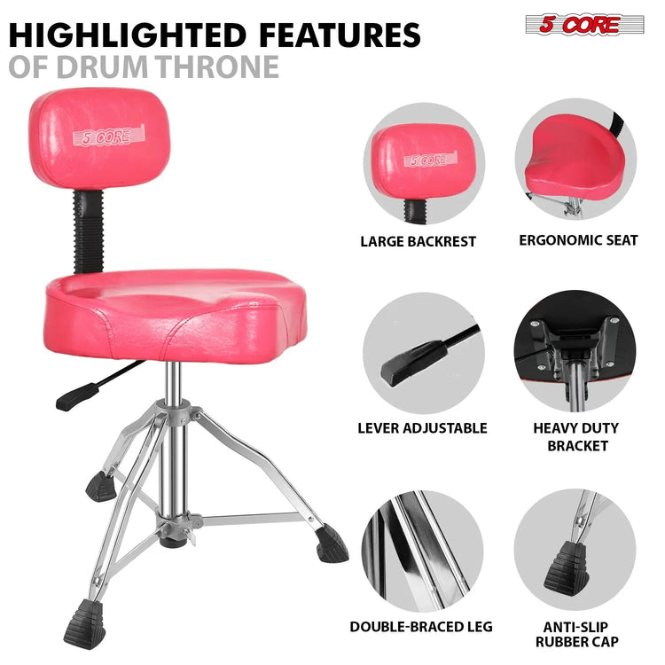 5 Core Drum Throne 4" Padded Seat w Backrest Airlift Adjustable Chair Ergonomic Drummer Stool - HONORABLE VETERANS SOLUTIONS