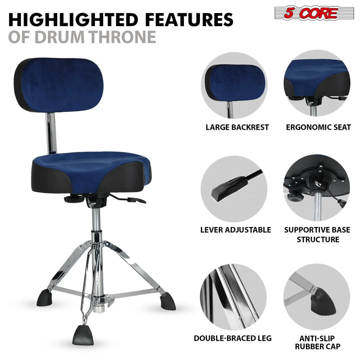5 Core Drum Throne 4" Padded Seat w Backrest Airlift Adjustable Chair Ergonomic Drummer Stool - HONORABLE VETERANS SOLUTIONS